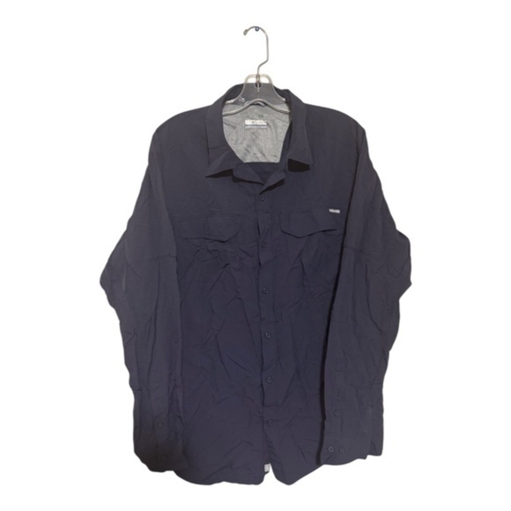 Columbia Mens Long Sleeve Shirt  XL Titanium Blue Nylon Omni-Dry Button Up
